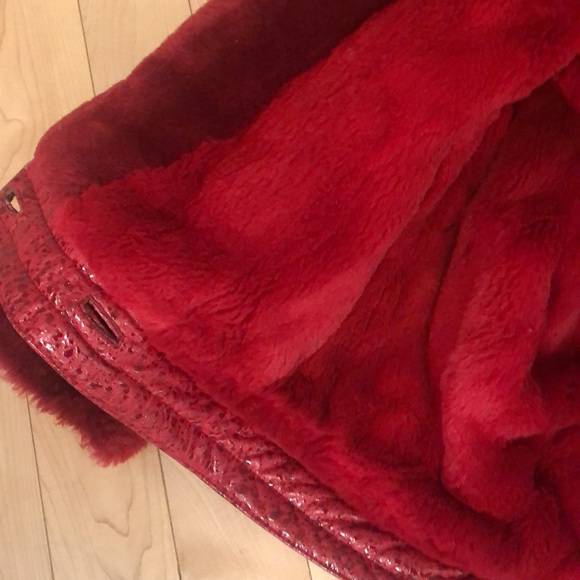 RED LEATHER Jacket lined with Red Rabbit Fur and Red Shearling Color - Picture 13 of 14